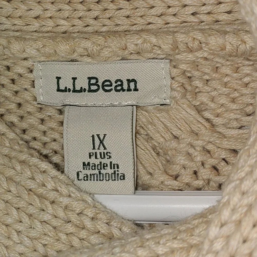 Women's Double L Mixed-Cable Funnelneck Cable Knit Sweater Sz 1X Oatmeal Heather